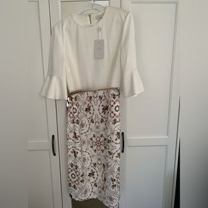 Ted Baker White Bodice Floral Print Midi Dress